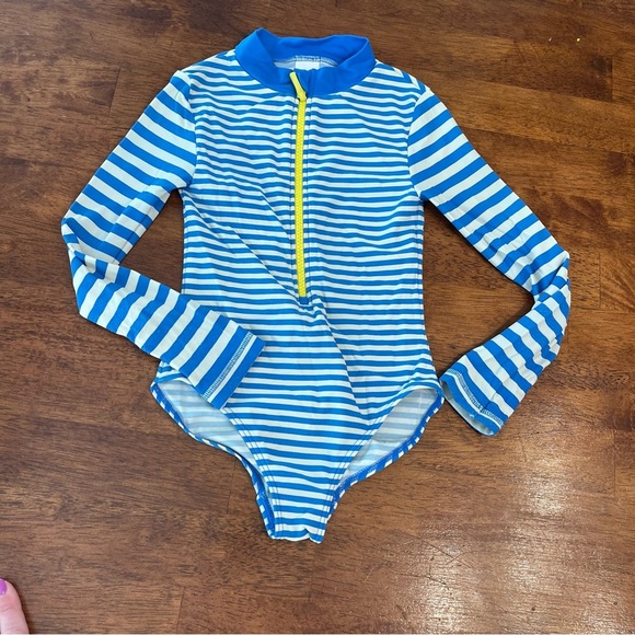 Mini Boden Blue and White Striped Rashguard size 6-7 - Picture 1 of 7